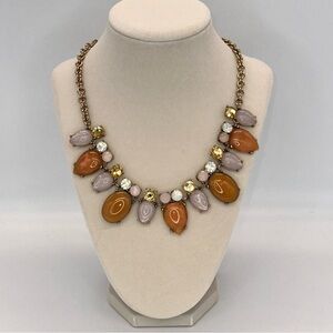 LOFT Necklace Bib Statement Jade Moonstone Rhinestone Orange Purple Jewelry
